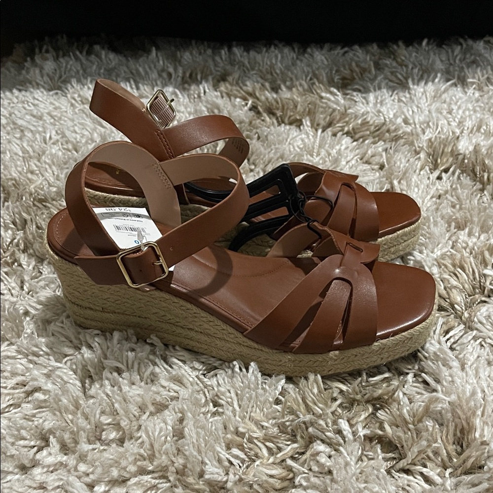 Brown Leather Wedge Sandals
